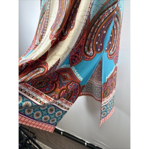 Chicos Womens Maxi Dress Small Short Sleeve Long Colorful Slinky Side Slits 14" - Picture 5 of 8